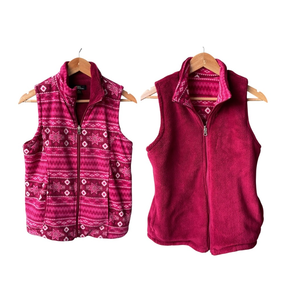 New York laundry Vest Jacket Reversible Deep Red Fleece Fair Isle Preppy consign